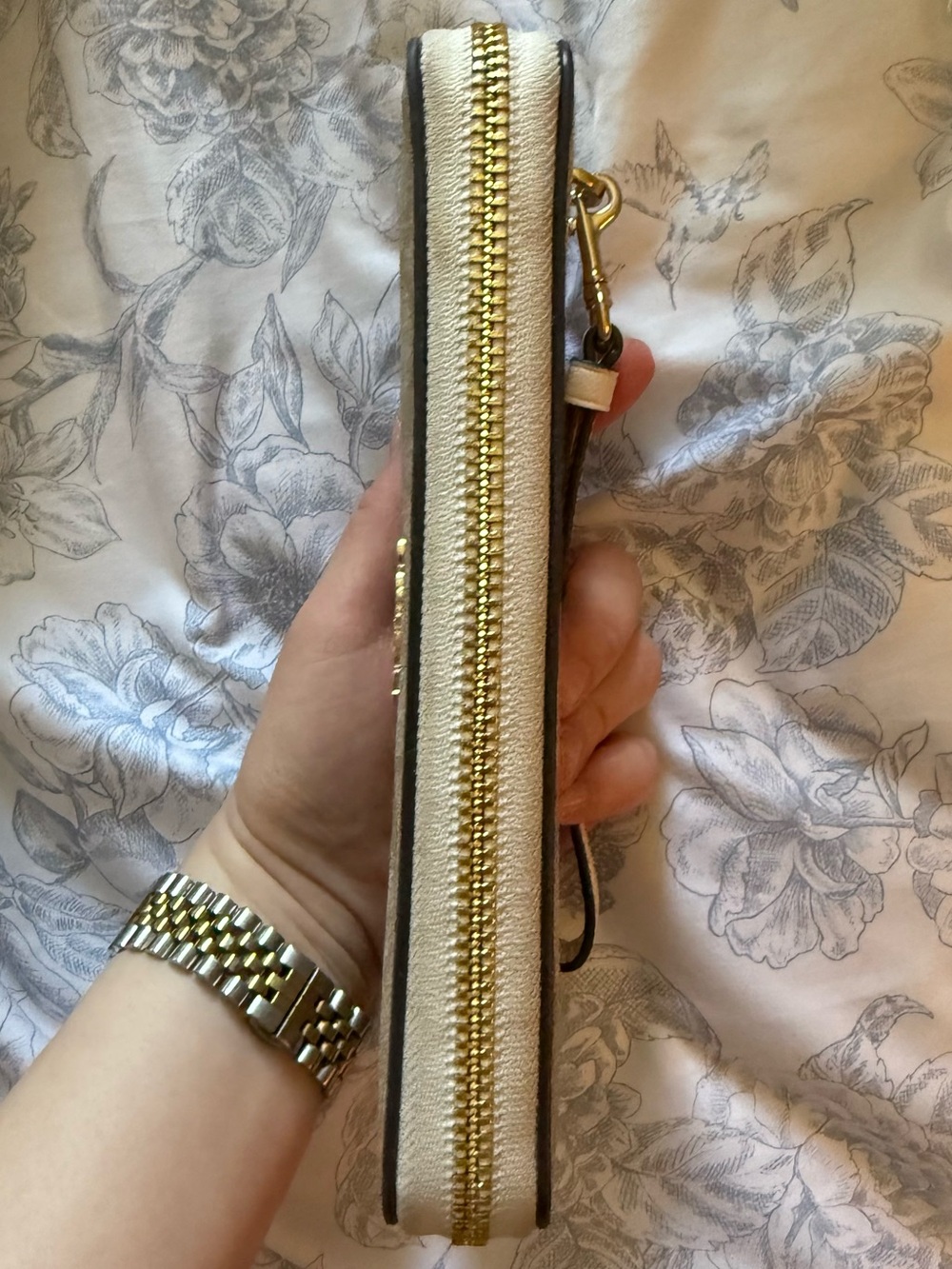 Coach Khaki Signature Canvas Zip Wristlet with Chalk Trim - Picture 9 of 12